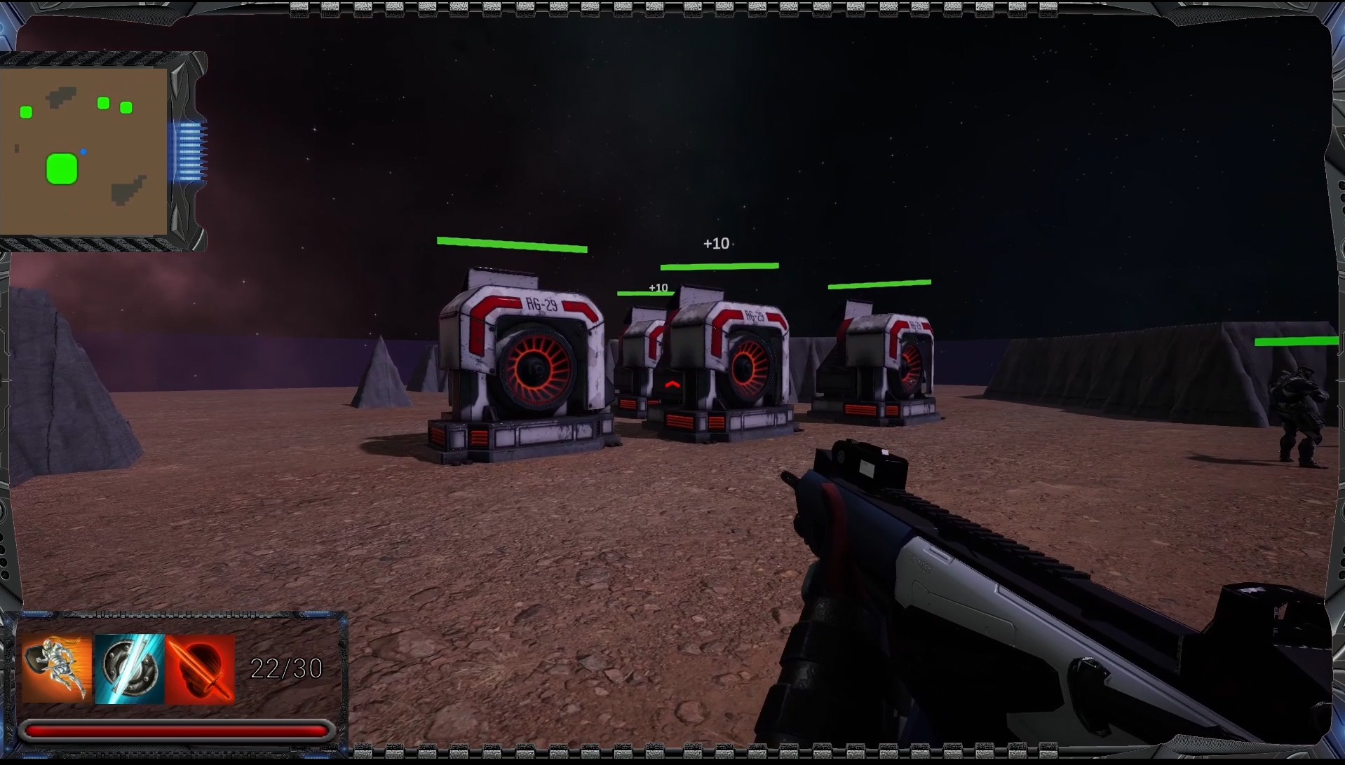 Haardon first-person gameplay with strategy units and resource interface